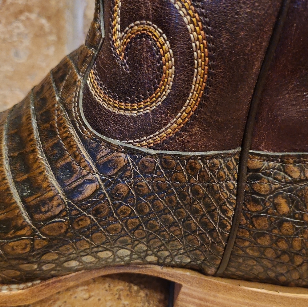 SOLD!! Men's Ariat Toffee Caiman Belly/ Pebbled Chocolate Pro Series Cowboy - Picture 6 of 12
